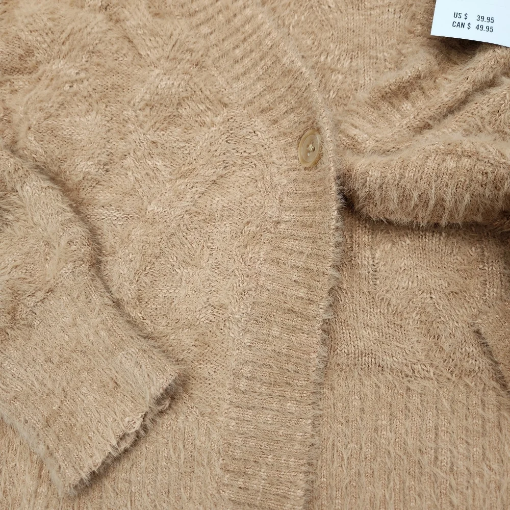 NWT Abercrombie Kids Soft Fuzzy Cardigan Tan Beige Size 7/8
